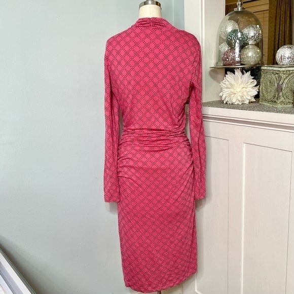 Boden Pink V Neck Ruched Wrap Dress Midi Length Wool Blend Size US 6 Long - Picture 6 of 11